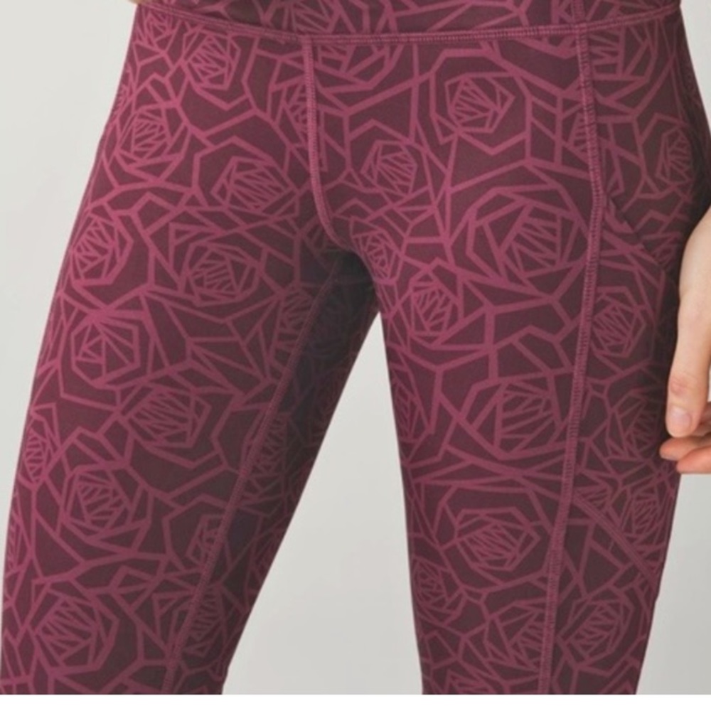 LULULEMON I Leggings High Times Posey Rose Bordeaux Grape Floral Luxtreme Sz 6